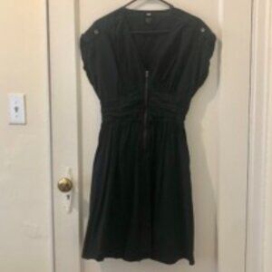 Black Cotton Zipper Front Dress